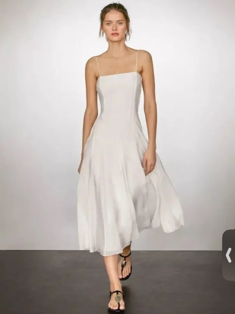Massimo Dutti Ivory Spaghetti-Strap Midi Dress